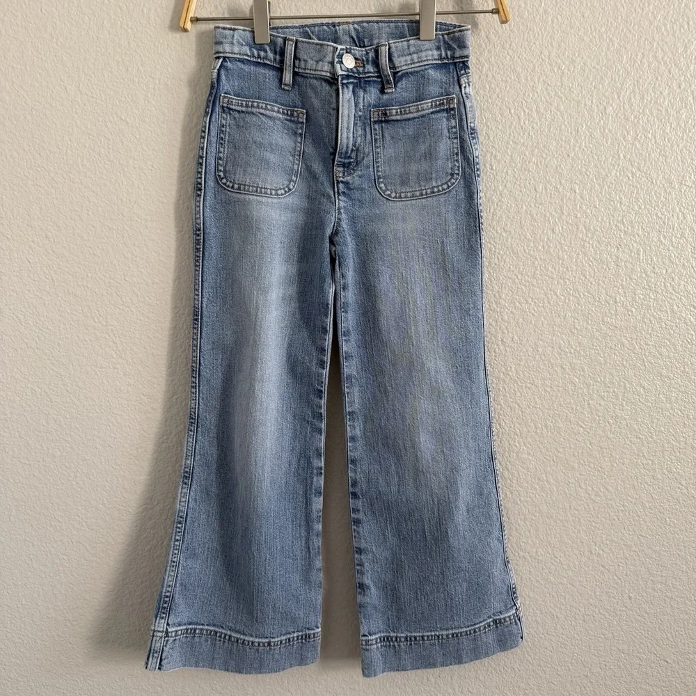 Crewcuts Girls Size 8 Denim Wide-leg Jeans Top Lot Bundle Striped Ruffle Top